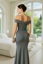 Off Shoulder Flywheel Detailed Slit Evening Dress Gray 582686 - 2