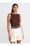 10764 Boat Neck Ribbed Knitwear Blouse-Brown