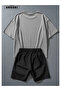 Star Printed Cotton Fabric Men's Gray T-Shirt-Black Shorts Set - 3