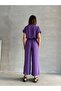 Women's Lilac Button Detailed Belted Jumpsuit - 5
