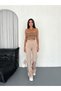Women's Cream Side Zipper High Waist Woven Fabric Palazzo Pants - 2