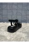 Castle 35175 Black Single Strap Detail Stone Orthopedic Sandal Shoes with Elastic Back - 5
