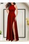 Women's Full Length Janjan Crepe Evening Dress Halter Neckline with Deep Slit Detail
