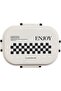 Enjoy Checkerboard Lunch Box, Divided Compartments, White and Navy, with Spoon - 3