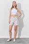 Women's Light Beige Gabardine Shorts with Self Belt