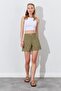 Women's Khaki Waist Self-Belted Gabardine Shorts - 3