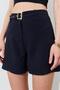 Women's Black Gabardine Shorts with Self Belt - 5