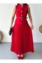 Women's Belted Buttoned Vest Pleated Skirt Suit - 7