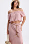Sintia Muslin Fabric Elastic Crop Blouse Slit Long Skirt Double Set - 2