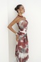 Stracnaha Drape Detailed Burgundy Strapless Dress - 4