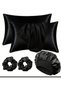 For Curly and Straight Hair (5 Pieces) Satin 50X70 Black Color Satin Pillowcase, Bonnet and Hairpin Set - 2