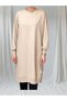 Women's Beige Colored Crew Neck 2 Thread Combed Cotton Fabric Knee Length Tunic 30645