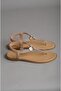 Seç 800 Genuine Leather Stone Flip Flop Sandals Beige - 4