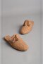 Seç 8159 Genuine Leather Knitted Women's Slippers Caramel