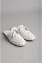 Seç 8159 Genuine Leather Knitted Women's Slippers White - 3
