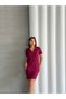 Women's Burgundy Polo Neck Soft Touch Dress - 5