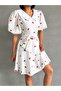 Women's Patterned Collar Detailed Balloon Sleeve Dress - 3