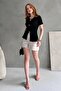 Women's Black Pocketed Accessory Detailed Corded Fabric Knit Blouse - 4