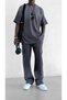 Men's Corded Fabric Washable Color Changing Oversized T-Shirt Anthracite White - 3