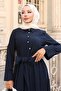 Tie Waist Hijab Dress Navy Blue 2304 - 2