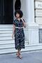 Women's Patterned Collar Off-Shoulder Double Sleeve Belt Midi Length Dress (Leather Belt Included)-Black Checkered - 4