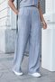 Women's Linen Look Lycra Free High Waist Elastic Waist Side Pockets Wide Leg Palazzo Trousers-Grey - 5