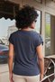 Women's Modal Combed Cotton Wide O-Neck Off-Shoulder Epaulet Short Sleeve T-Shirt Blouse-Navy Blue - 5