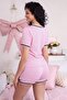 Jacquard Pink Lace Detail Shorts Pajama Set - 7