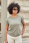 Women's Modal Combed Cotton Wide Zero Collar Off-Shoulder Epaulet Short Sleeve T-Shirt Blouse-Khaki - 3