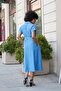 Women's Silky Modal Fabric Collar Off-Shoulder Epaulets Side Pockets Belted Below Knee Length Long Dress-Ind - 7