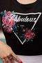 Floral Crystal Stone Printed Slim Fit Slim Cotton Stylish Women's Short Sleeve Black T-Shirt - 3