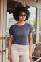 Women's Modal Combed Cotton Wide O-Neck Off-Shoulder Epaulet Short Sleeve T-Shirt Blouse-Navy Blue - 2