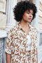Women's Patterned Voile Collar Off Shoulder Long Sleeve Loose Shirt-Brown Floral - 6