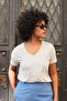 Women's Silky Modal Combed Cotton Stretchy Fabric V-Neck Off-Shoulder Short Sleeve T-Shirt Blouse-Stone - 4