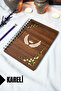 Winged Wooden Cover Spiral School Notebook - Checkered Notebook - 60 Sheets (120 Pages) - A5 15X21 cm