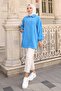 Half Zipper Hijab Tunic with Rope Detail Blue 3190 - 3