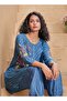 Blue Chevron Print Tunic and Harem Pants Set - 2