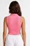 Pink Polo Neck Zero Sleeve Ribbed T-Shirt - 3