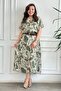 Plus Size Self Belt Shirt Collar Print Dress