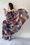 Women's Tie-Dye Patterned Strapless Strap Back Low-Cut Slit Evening Dress - 5