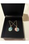 2 Moon & Planet & Flower Design Necklace