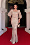 Sequin Fabric Knot Detailed Evening Dress - Gold