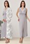 Women's Gray Wide Strap Relaxed Cut Patterned Maternity Maternity Dressing Gown Nightgown Set - 2