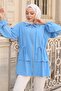 Drawstring Waist Zippered Short Cap Blue 3243 - 4