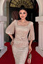 Sequin Fabric Knot Detailed Evening Dress - Gold - 3