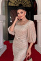 Sequin Fabric Knot Detailed Evening Dress - Gold - 4
