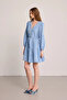 V-Neck Drawstring Waist Short Dress - Blue