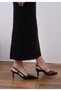 Women's Black Patent Leather Shiny Five Belt Buckle Pointed Toe Outdoor Short Comfortable Stiletto Heels Shoes - 3