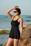 Women's Double Strap Inner Leggings with Breast Pad Sea/Pool Swimsuit Dress - 2