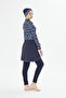 Full Covered Lycra Patterned Skirted Hijab Swimsuit Navy Blue 3482-L - 6